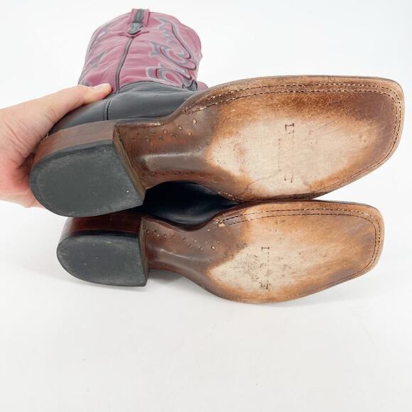 Lucchese Black Mauve Colorblock Square Toe Low Heel Western Cowgirl Boot size 10 - Picture 9 of 11